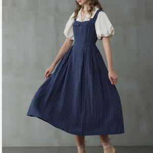 Linennaive blue striped dress size S 100% linen